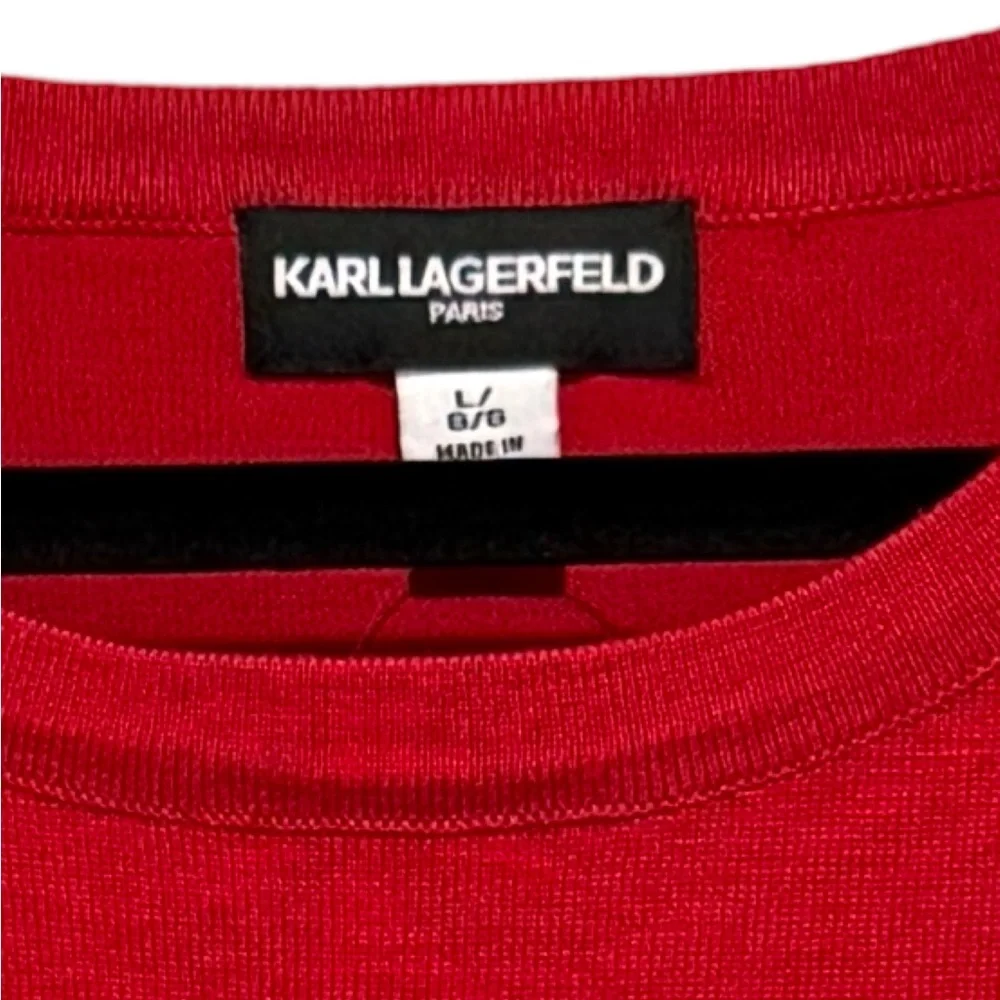 Karl Lagerfeld NWT Sz L Signature Karl Red White Embroidered Knit Sweater (0549) - Picture 9 of 11